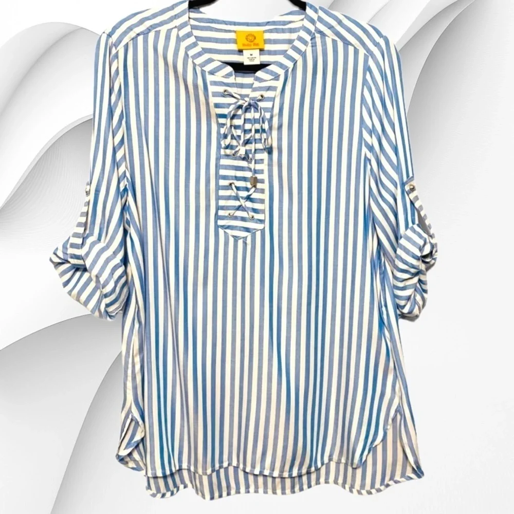 Ruby Rd. Women’s Blue & White Striped Blouse  Size M New With Tags - Picture 4 of 15